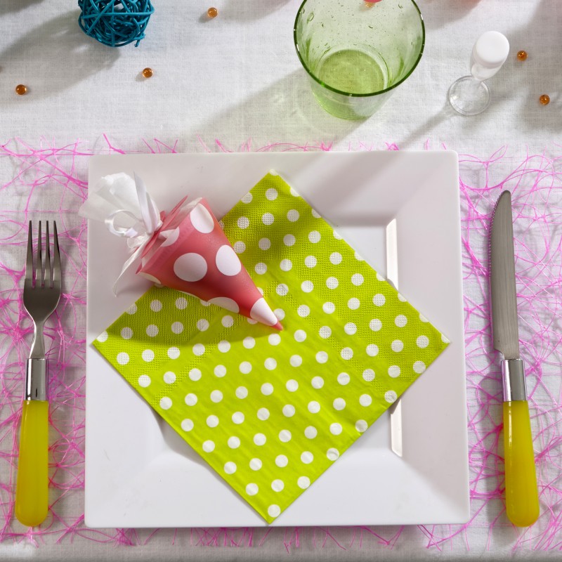Serviette papier à pois vert et rose et etoile or