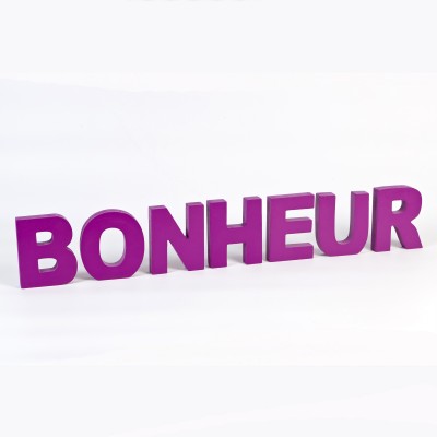 Grandes lettres « BONHEUR » à poser prune