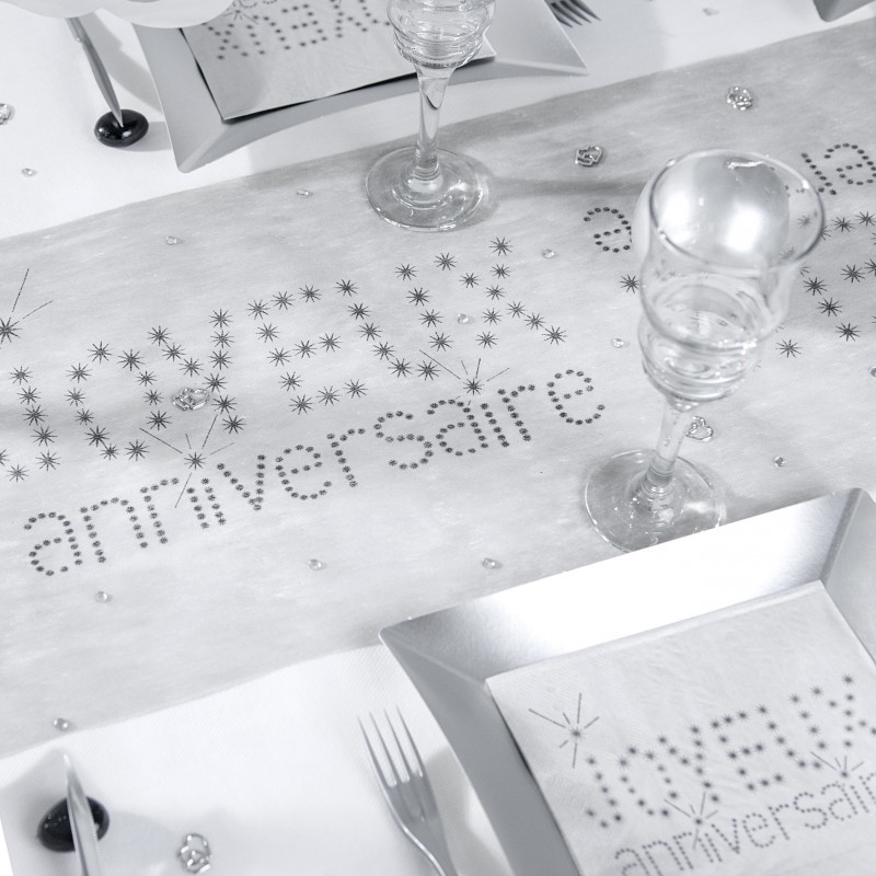 Serviette grise noire Joyeux anniversaire - Décoration de table anniversaire  - Creavea