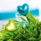Piquets cœurs irisés vert anis (x2)