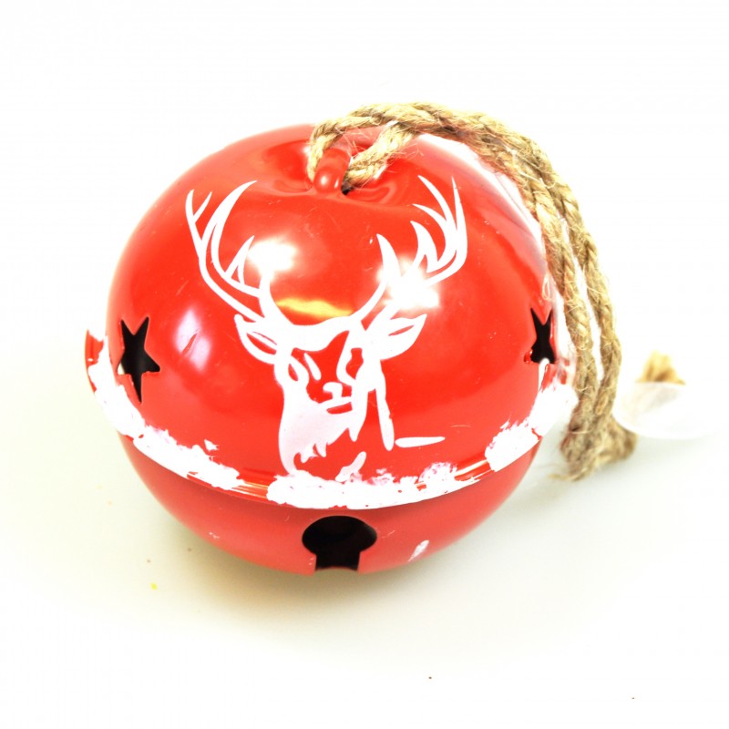 Grand grelot rouge de Noël motif cerf