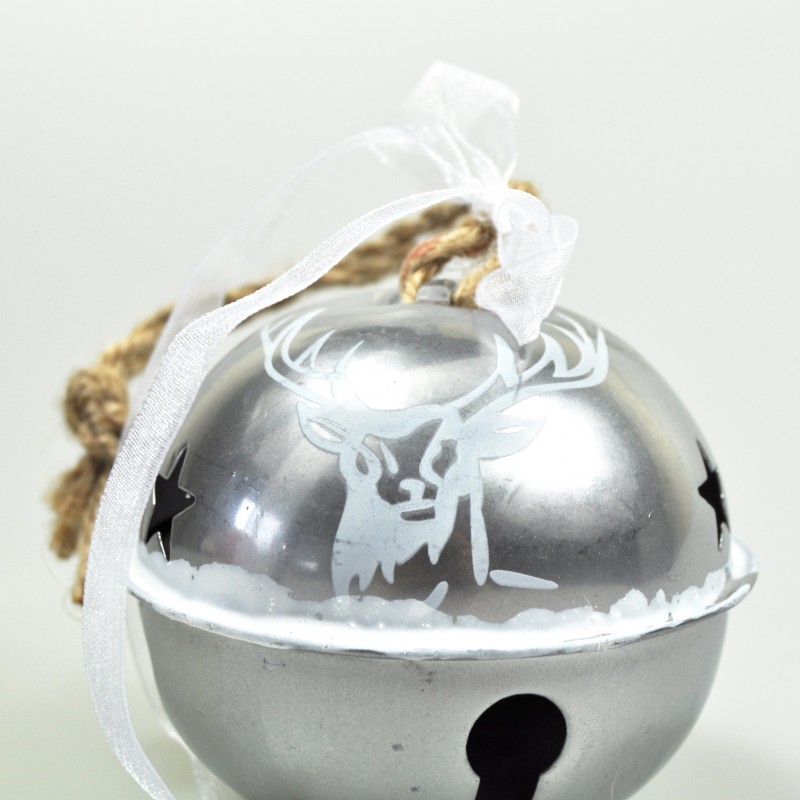 Grand grelot gris de Noël motif cerf