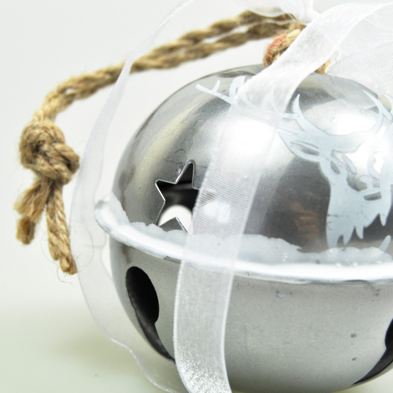 Grand grelot gris de Noël motif cerf