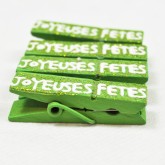 Pinces « Joyeuses fêtes » (x4) vert anis