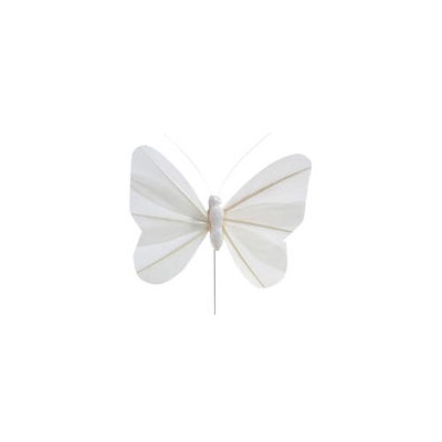 Papillons unis sur tige (x6) Blanc 