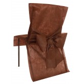 Housses de chaise chocolat (x10) + noeud en non tissé