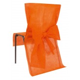 Housses de chaise orange ( x10) + noeud en non tissé