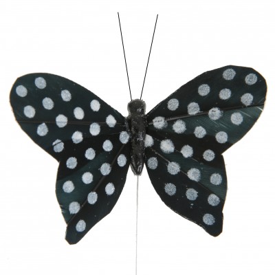 Papillons plumetis pailletés (x6) noir / blanc