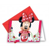 6 cartes invitations Minnie + enveloppes rouges