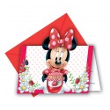 6 cartes invitations Minnie + enveloppes rouges