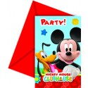 6 cartes d'invitations Mickey + enveloppes rouges