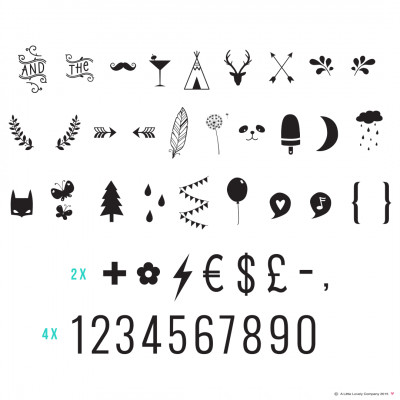 Set de lettres NOMBRES ET SYMBOLES pour Lightbox 