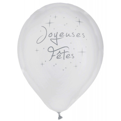 Ballon Joyeuses Fêtes (x8) blanc / argent