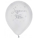 Ballon Joyeuses Fêtes (x8) blanc / argent