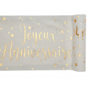 Chemin de table Joyeux Anniversaire Blanc et Or