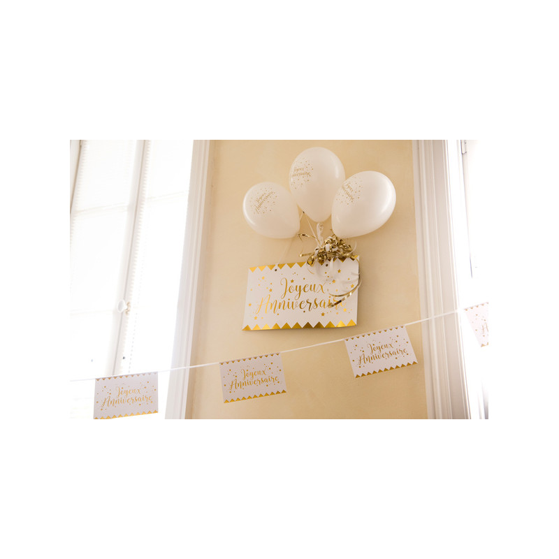 Pancarte Joyeux Anniversaire Metallise Blanc Et Or Maplusbelledeco Com