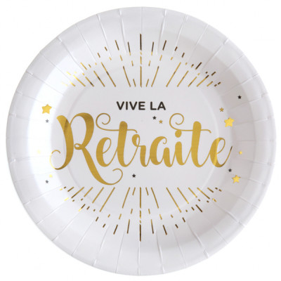 Assiette or et blanc vive la retraite x10