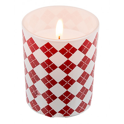 Bougie en verre motif rouge et blanc