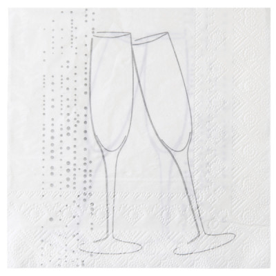 Serviettes blanches argentées et flûtes de champagne (x20)