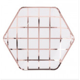 Assiettes hexagonales or rose x8