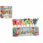 Bougies Happy Birthday multicolores et pailletées