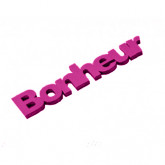 Mots « BONHEUR » sur sticker prune