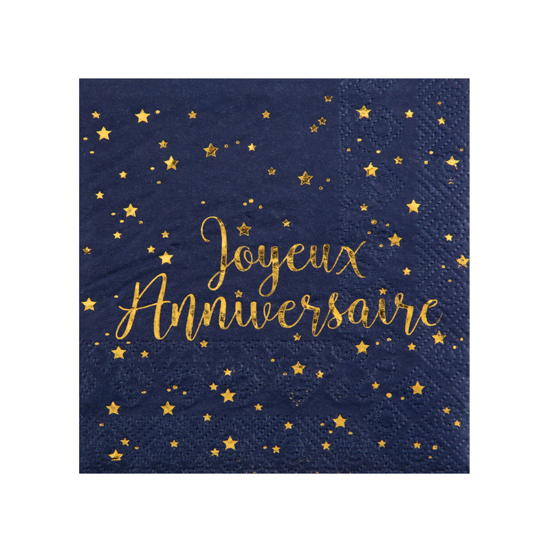 Serviette Joyeux Anniversaire Bleue Et Or X Maplusbelledeco Com