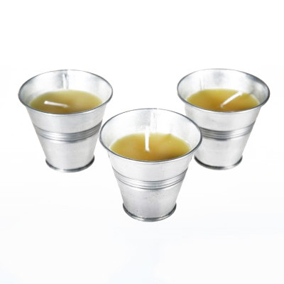 Bougie citronnelle jaune et son pot en zinc (x3)