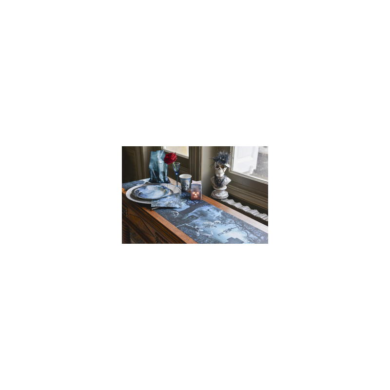 Chemin De Table Halloween Noir Dentelle Toile D'Araignée - 182x45cm - Décoration Table Fête Effrayante - Polyester