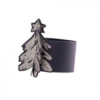 Ronds de serviette sapin noir mat pailletés x8