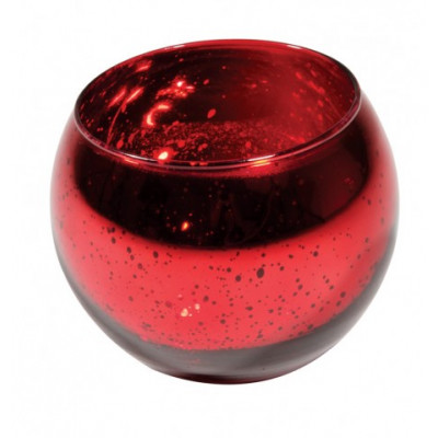 Bougeoir boule en verre mercurisé rouge