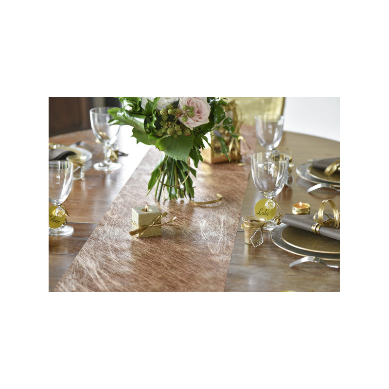 Chemin de table motifs géométriques roses gold irisés 3 m