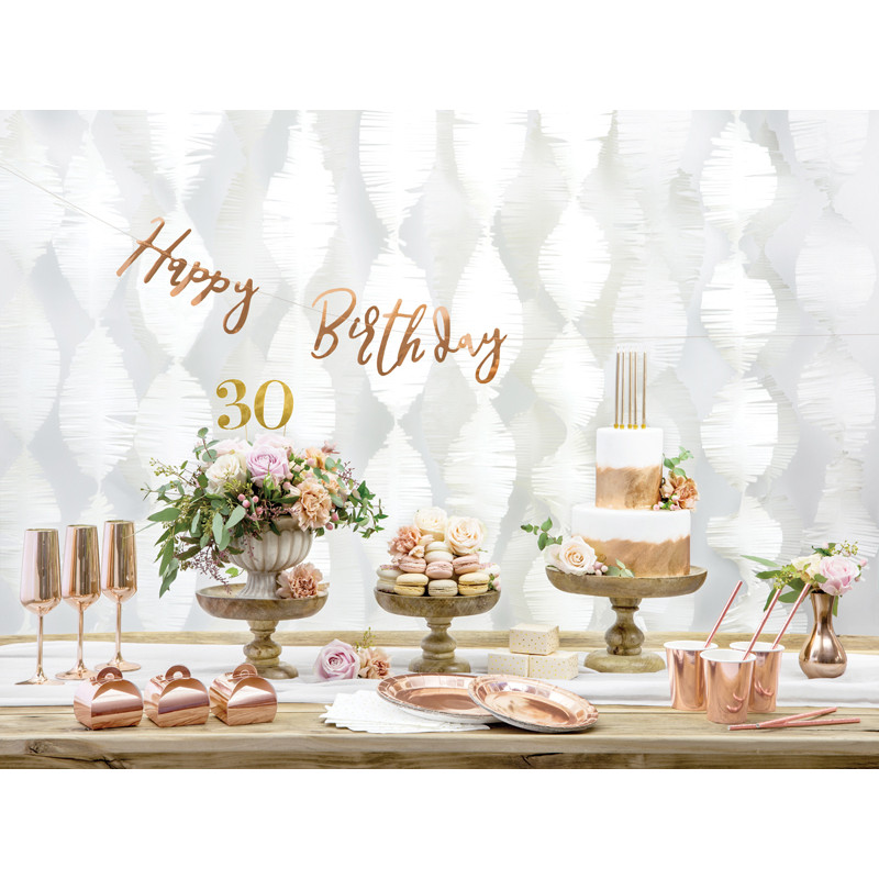 Décoration de fête d’anniversaire en or rose, bannière de joyeux  anniversaire, confettis de table
