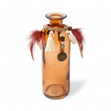 Vase en verre taupe et plumes