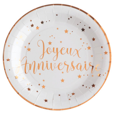 Assiette Joyeux Anniversaire Rose Gold X10 Maplusbelledeco Com