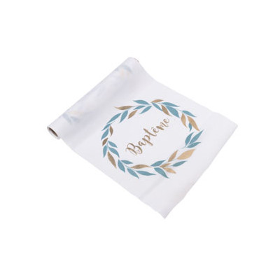 Chemin De Table Baptême – 5m X 30cm – Tissu Blanc à Cœurs Argentés – Décoration De Table Événement