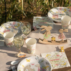 Assiettes Baptême doré x6 - Vaisselle de table de fête en carton jetable